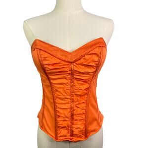 Vintage Y2K Orange Satin BEBE Bustier - small strapless